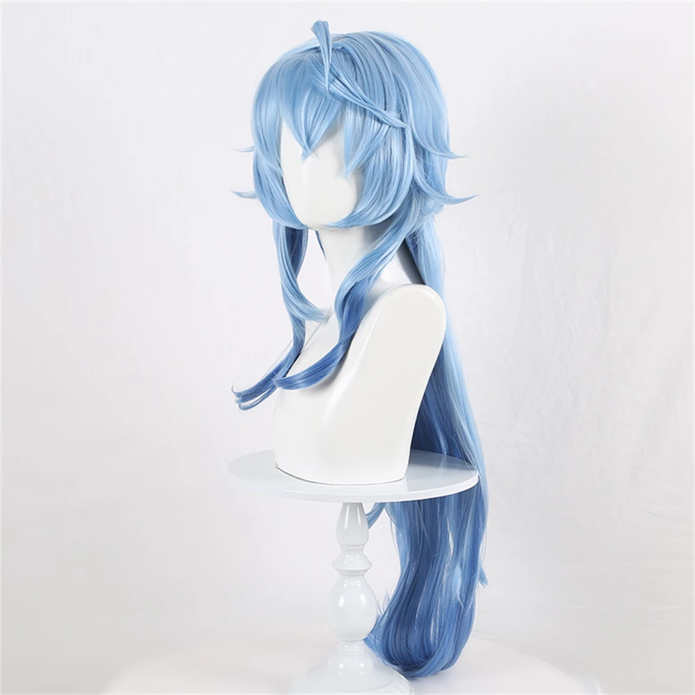 Anime Ganyu Cosplay Wig 100cm Long Blue Gradient Cruly Women Wigs Heat Resistant Synthetic Hair Halloween Party Wig + Wig Cap