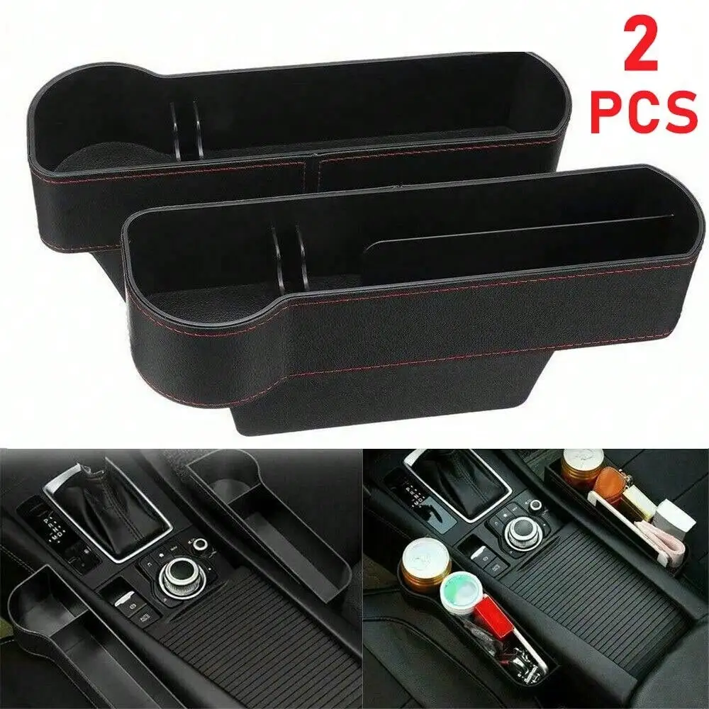 

2pcs PU Leather Car Seat Gap Fillers with Cup Holder Universal Fit