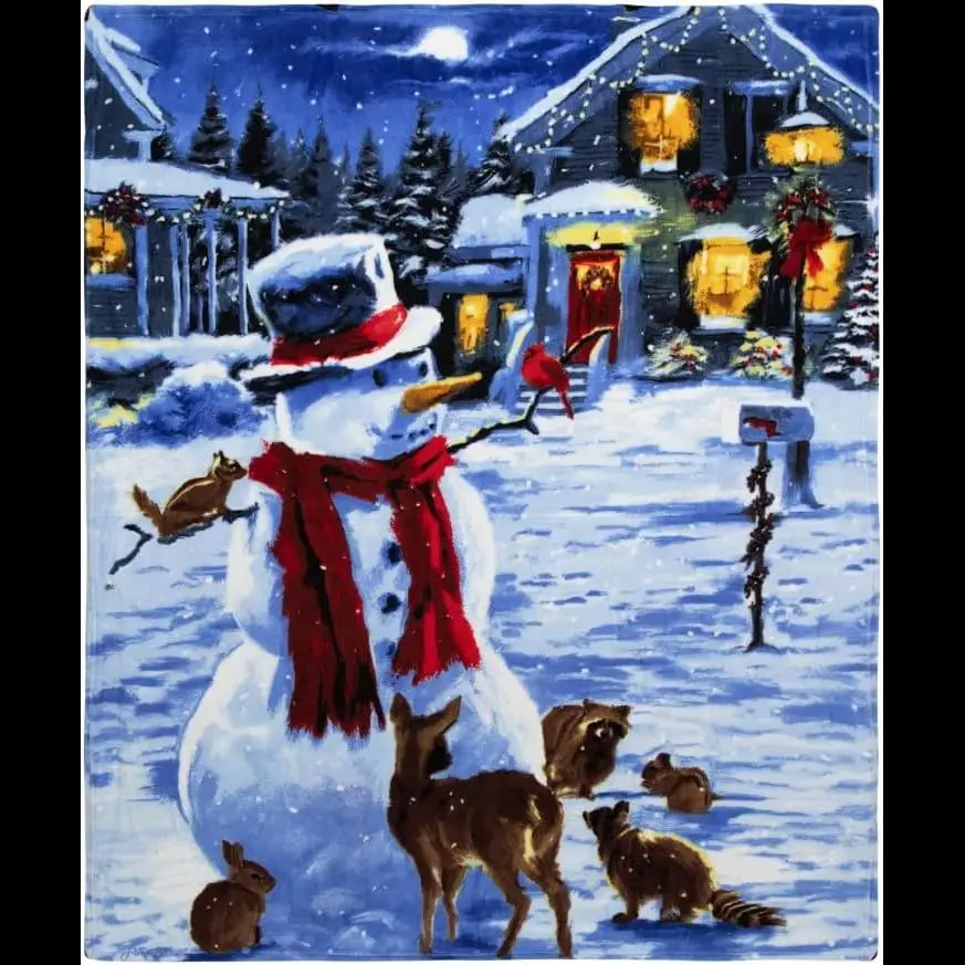 

Dawhud Direct Snowman Christmas Fleece Throw Blanket x Super Soft Plush Holiday Blanket for Couch or Bed