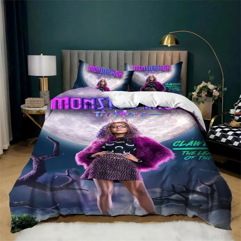 

Monster high girl Bedding Set Monster Duvet Cover Set,Three-Piece Bedroom Decor, Available in Large Extra Large Sizes