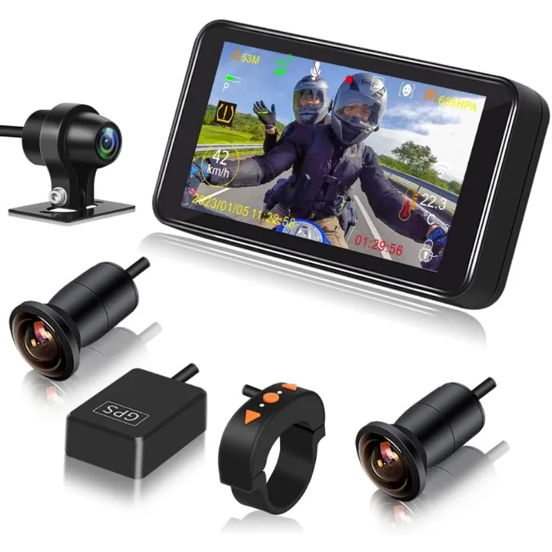 F4.5X Pro 3CH Motorcycle Dash Cam WiFi with Front Rear and Selfie 1080P Waterproof Cameras