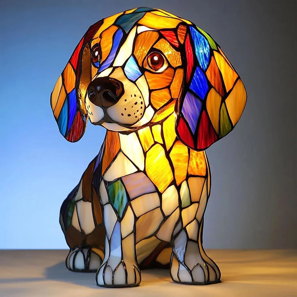 Luz LED de resina de colores para animales, serie de perros, luz nocturna artística, resina teñida 3D, lámpara de mesa hecha a mano francesa, decoraciones de escritorio para mascotas