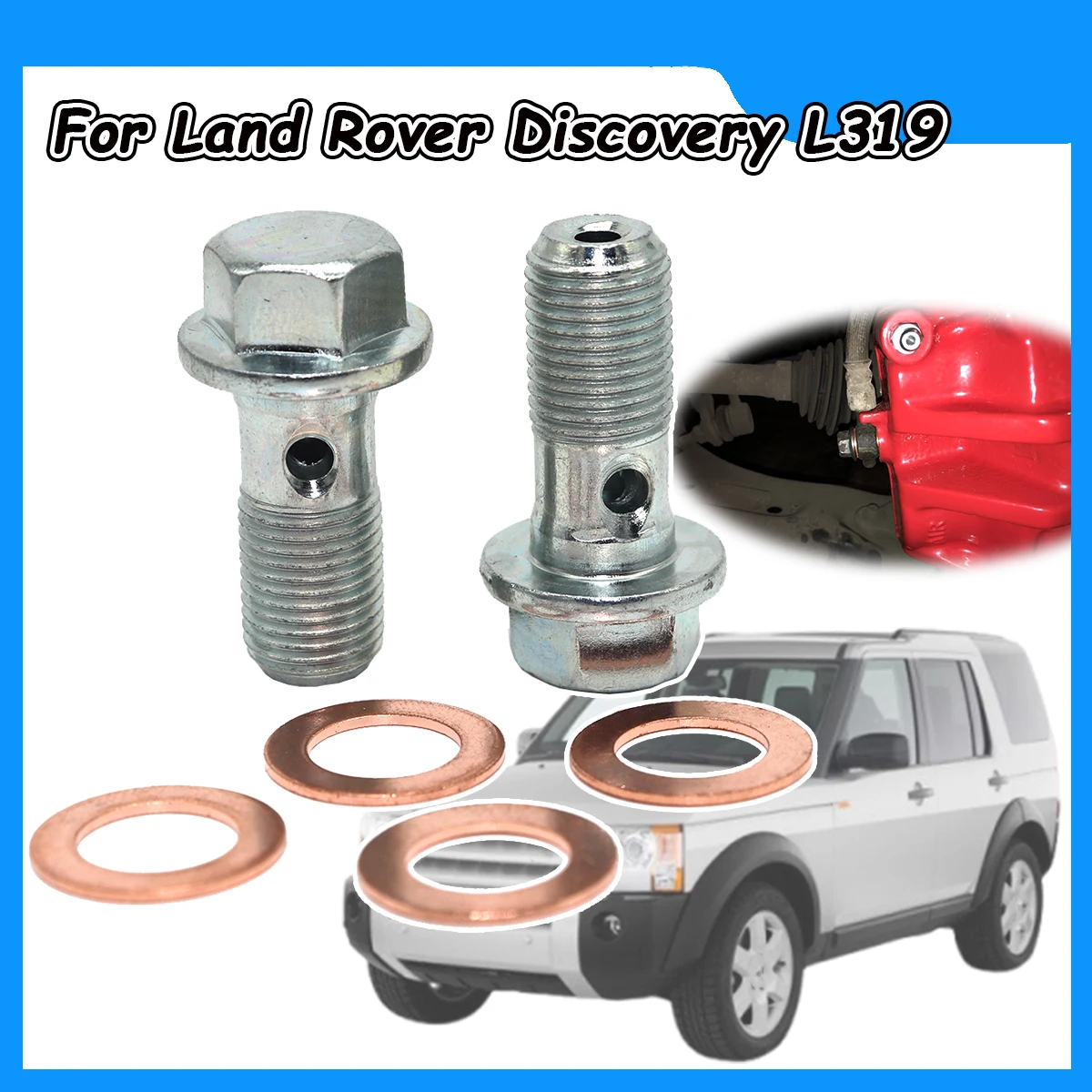 Front Left Right Caliper Hose Lines Banjo Fittings Bolts Copper Sealing Crush Washers Kit For Land Rover Discovery L319 2004-09