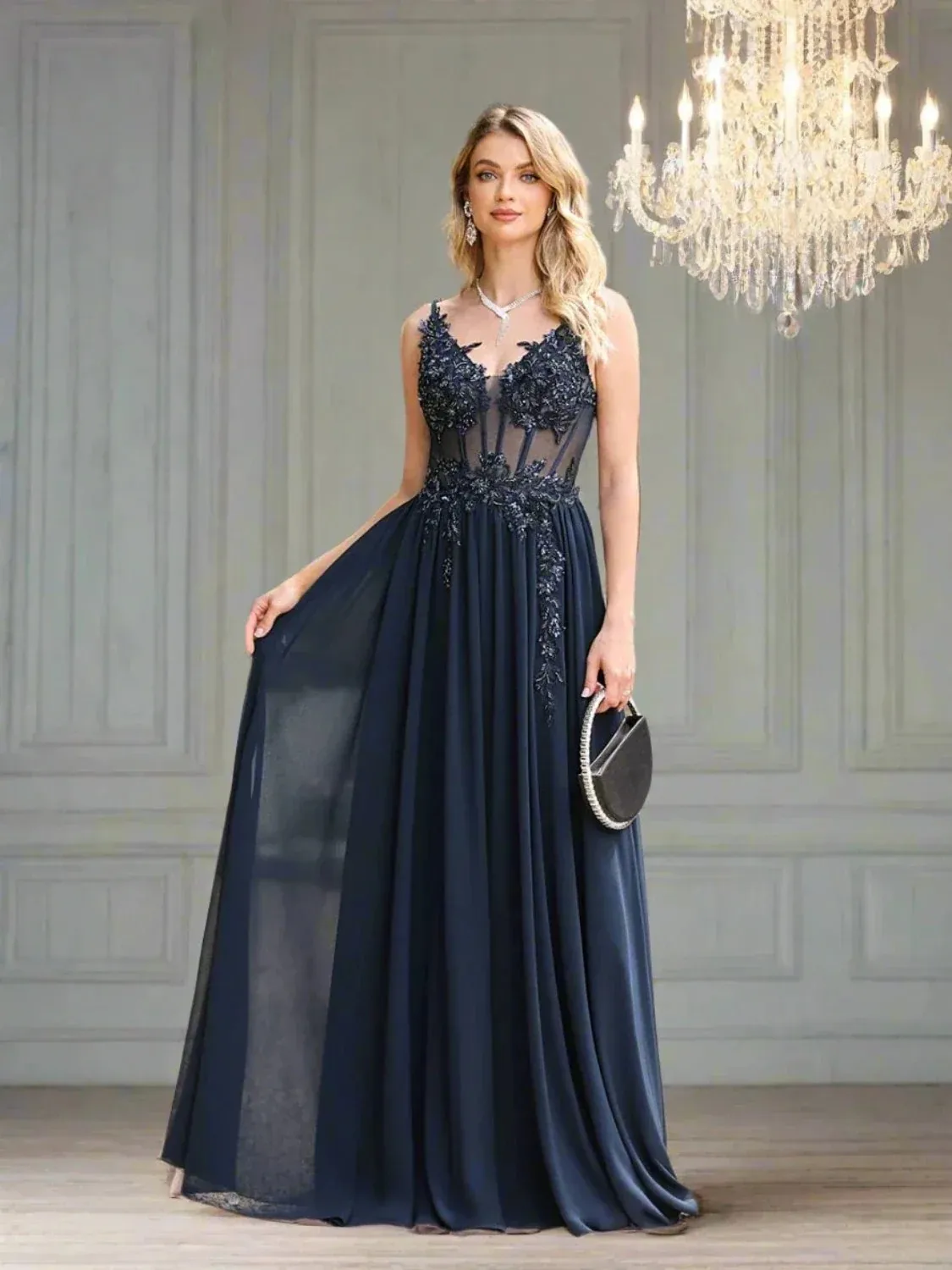 Stephananie noite maxi vestidos 2025 elegante rendas apliques frisado uma linha empoeirado rosa chiffon longo vestidos de baile de gala