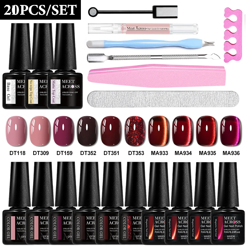 

20pcs Cat Magnetic Gel Nail Polish Set Red Series Gel Polish With Nail Tool Kits Semi Permanent UV Gel Varnish Soak Off Manicure