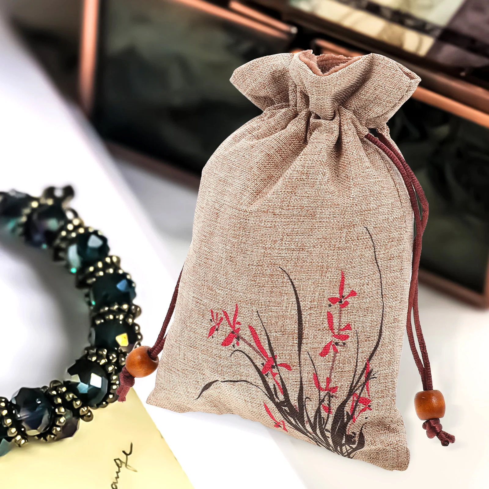 

2pcs Drawstring Buddha Beads Bag Fabric Gift Bags Storage Pouch Cloth Linen Reusable Prayer Small Double Layer Sealed C y Party