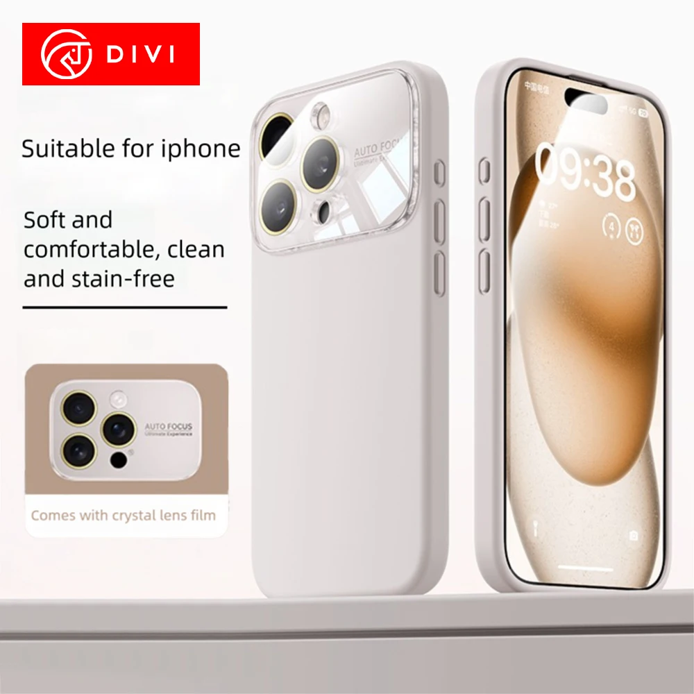 DIVI Phone Case Liquid Silicone Case For Apple iPhone 15 16 14 13 Pro Max Lens Protective Case Silicone Soft Cover Shockproof