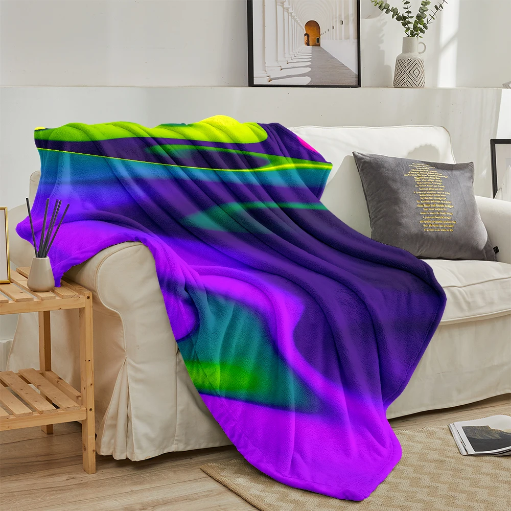 Neon Purple Green Fluid Super Soft Flannel Blanket Fuzzy Warm Throw Blanket for Bed Couch Cozy Plush Bed Cover All Season
