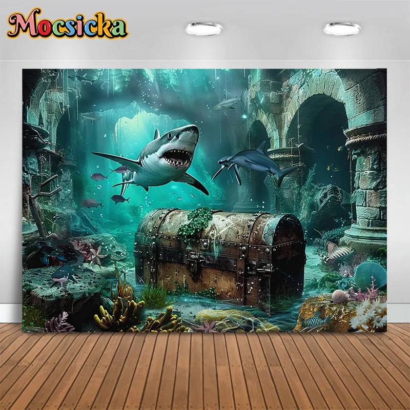 Mocsicka Photography Backgrounds Underwater World Sharks Decor Backdrops Living Room Mural People Photo Banners Studio Props