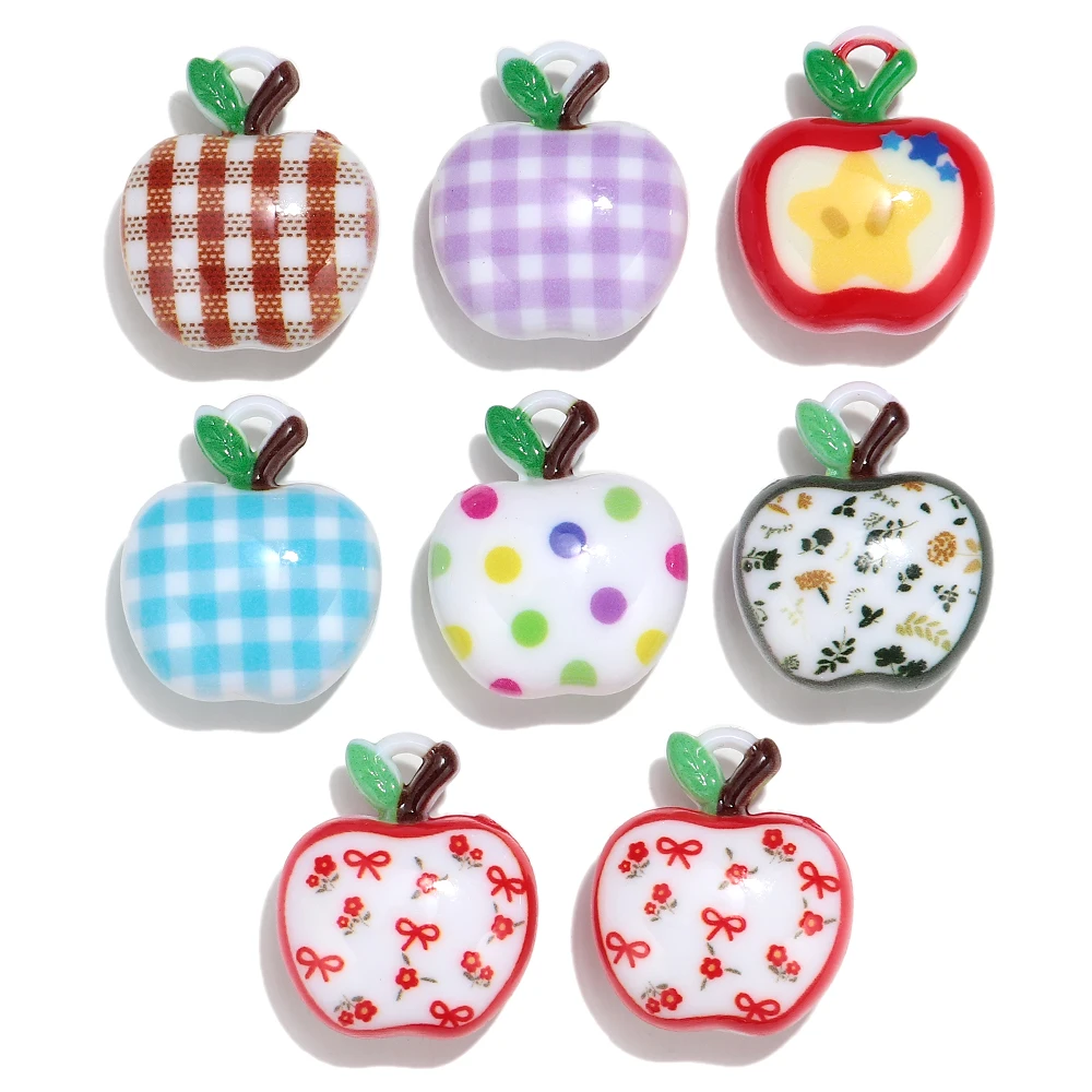 Fashion Color Acrylic Apple Shaped Pendant 29x25mm Multiple Patterns for DIY Jewelry Making Small Pendants for Necklaces