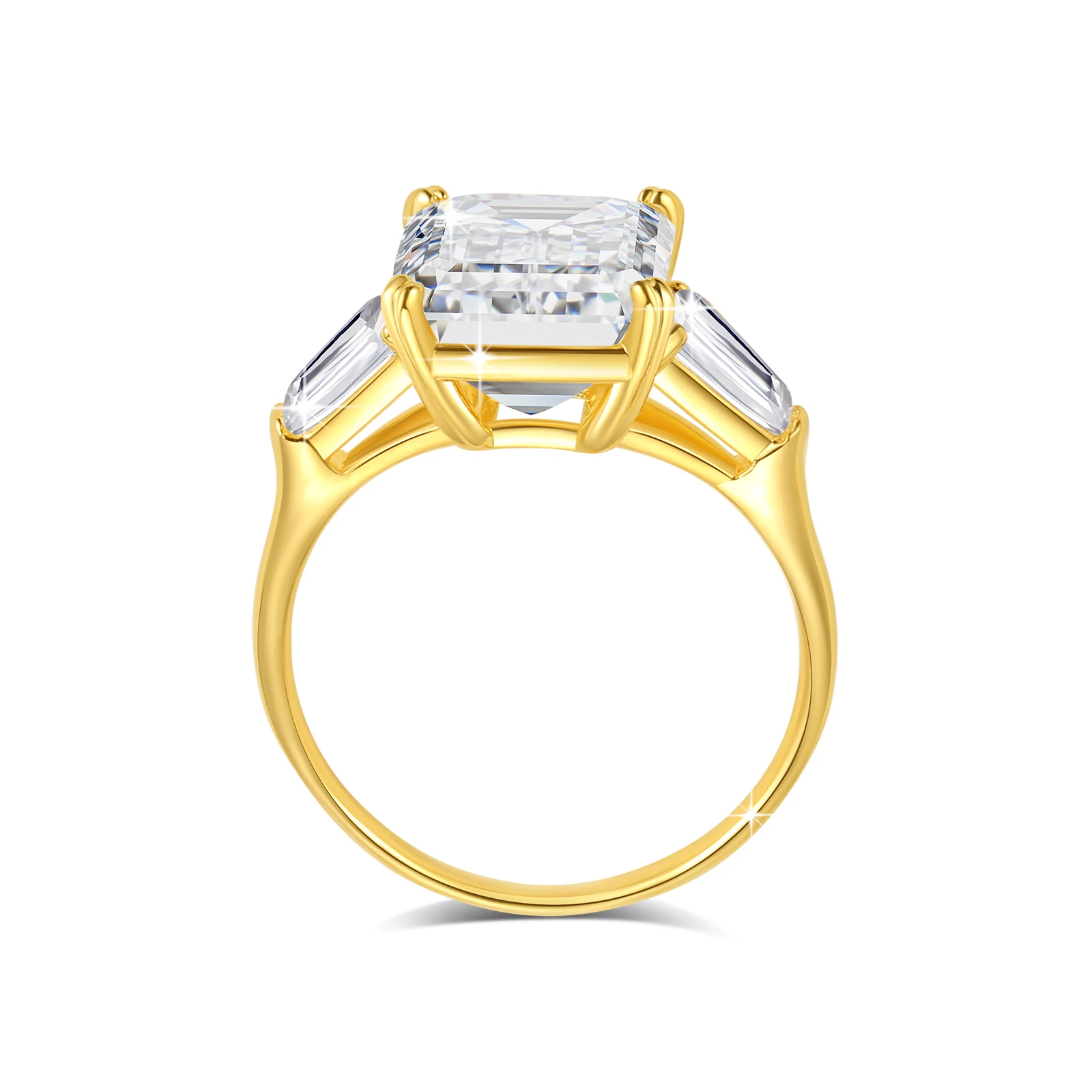 Emerald Cut D Color VVS1 Moissanite Ring GRA Certified Pass Diamond Tester S925 Sterling Silver 14K Yellow Gold Plated Anti Allergy Tarnish Resistant Fine Jewelry For Women Engagement Wedding Anniversary Promise Birthday Party Gift view 4