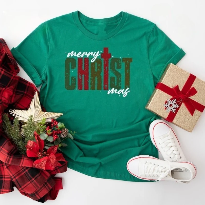 Merry Christmas Shirt Trendy Christmas Cotton T-shirt Mens Womens Unisex Xmas Gift All Seasons Casual Soft  Comfortable Tops