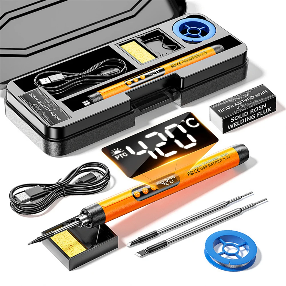 

Cordless USB Digital Soldering Iron Adjustable Temperature 300-450℃ Type-C 1000mAh Battery Intelligent Solder Welding Iron Tool