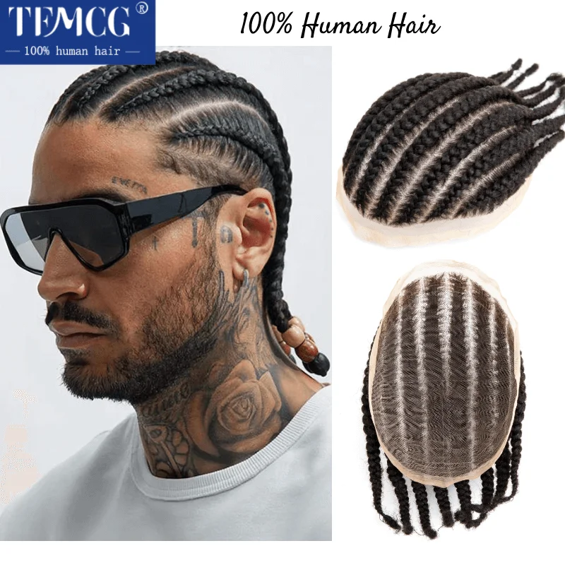 

Male Hair Prosthesis Full Lace 8 Cornrow Braids Toupee For Men and Women Men's Capillary Prothesis Breathable 100% Human Hair