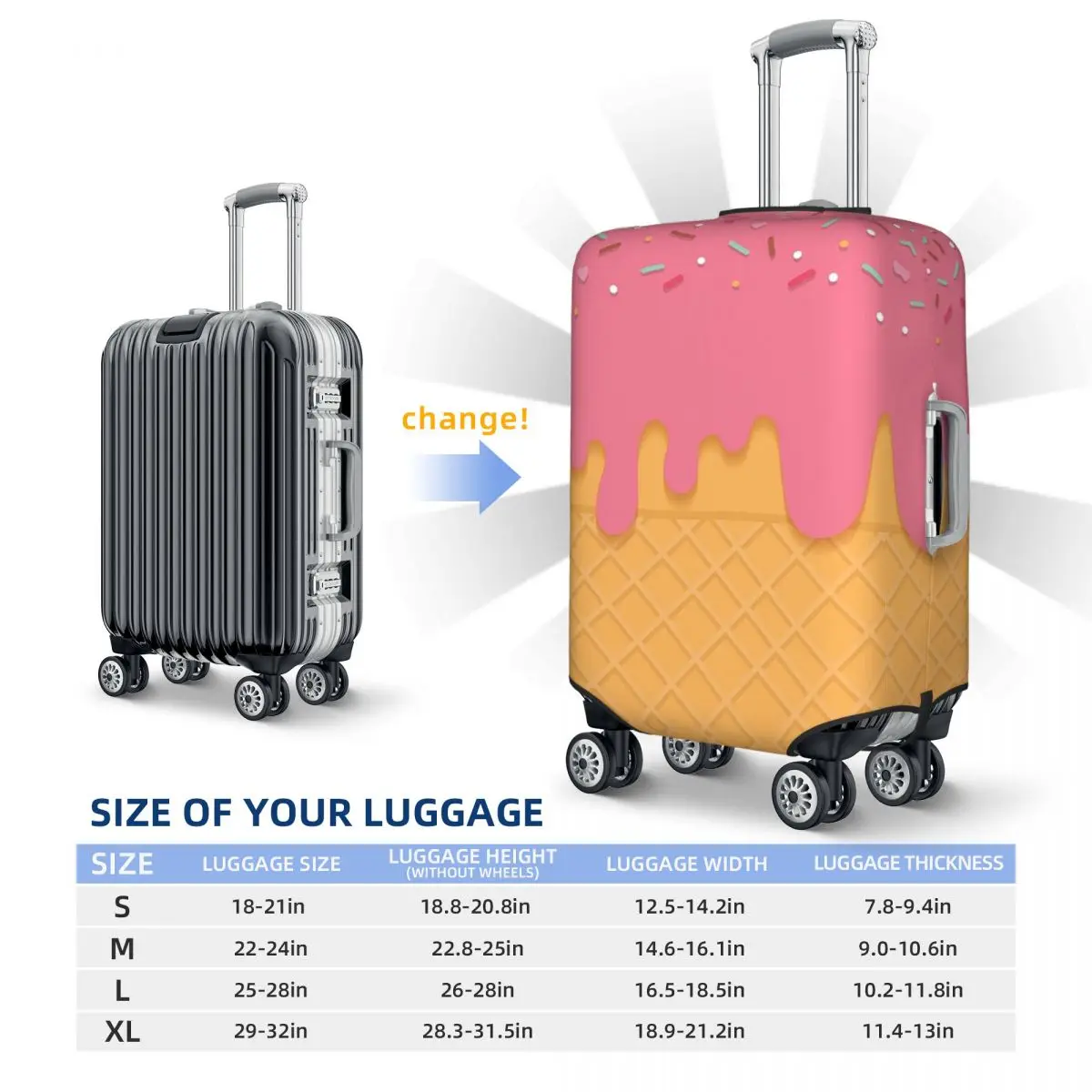 غطاء حقيبة آيس كريم وردي للحماية، أغطية حماية مرنة لأمتعة السفر مقاس 18-32 بوصة