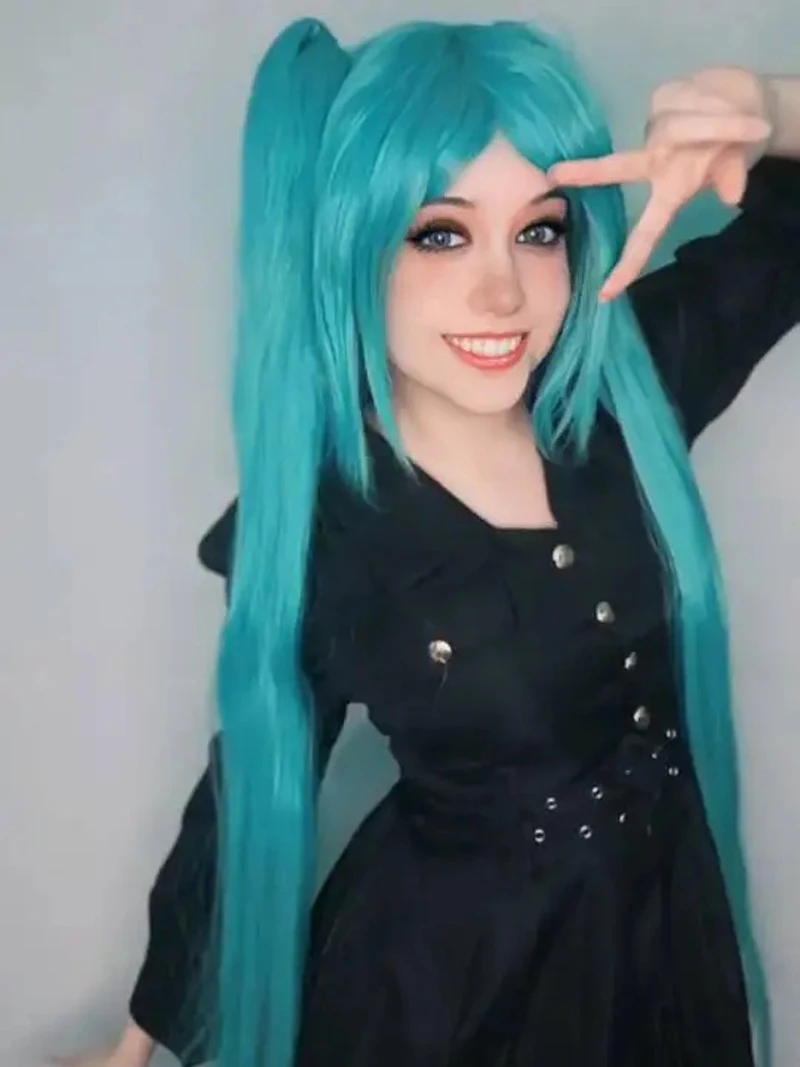 Włosy syntetyczne VOCALOID Sakura Hatsune Miku długie kucyki zielone peruka do Cosplay