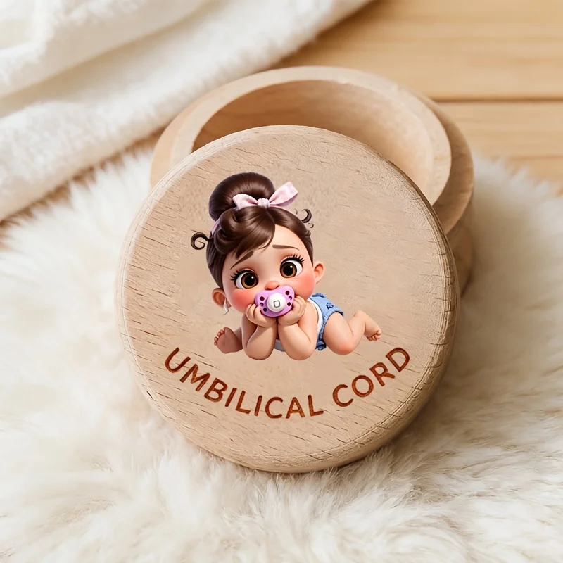 1PCS 2D Flat Wooden Umbilical Cord Box Storing Teeth Fetal Hair Tooth Storage Growth Commemorative Birth Souvenir Home Decor