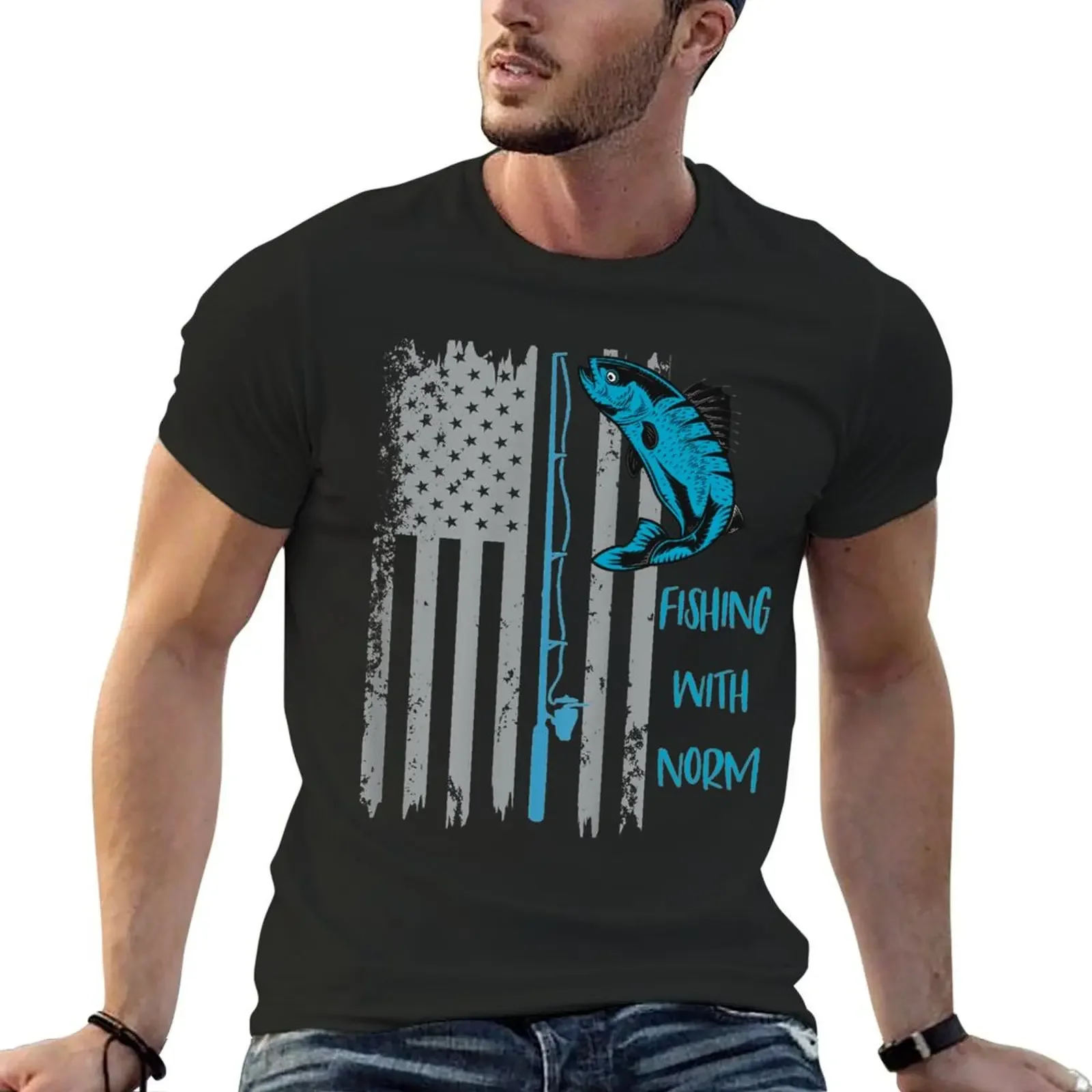 Fishing With Norm - American Flag - T-Shirt oversized boys animal print plus size clothes men t shirts high quality