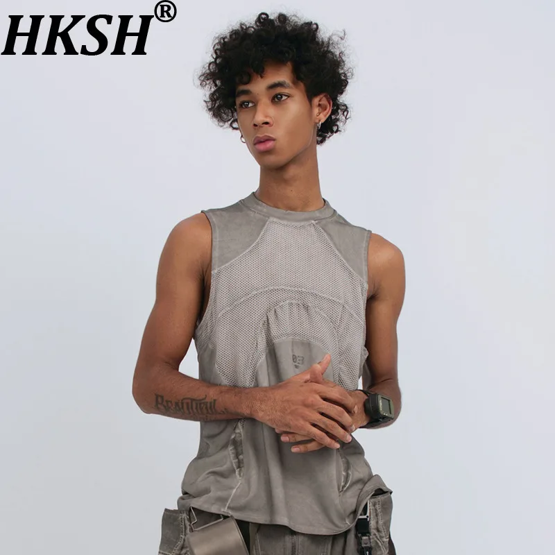 HKSH Summer New Men Tide Chic Ins Waste Land Vest T-shirt Women Distressed Dirty Dyed Sleeveless Casual Tank Top Vintage HK26797