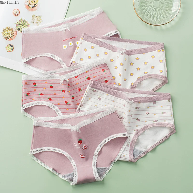 5-Piece Personalized Printed Women's Cotton Triangle Underwear, Fashionable And Sexy Elastic Underwear, Women's Casual Underwear