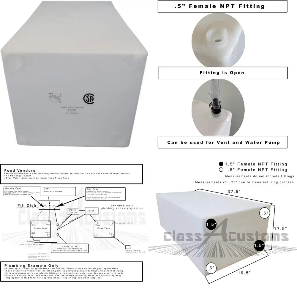 Tanque de almacenamiento de agua dulce de 55 galones para aduanas de clase A T-5500