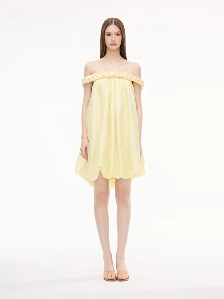 

XENASERA Spring Declaration Vaion Girl: Светло-желтый топ-бюстье и короткая юбка из ацетатной ткани без рукавов, с драпировкой