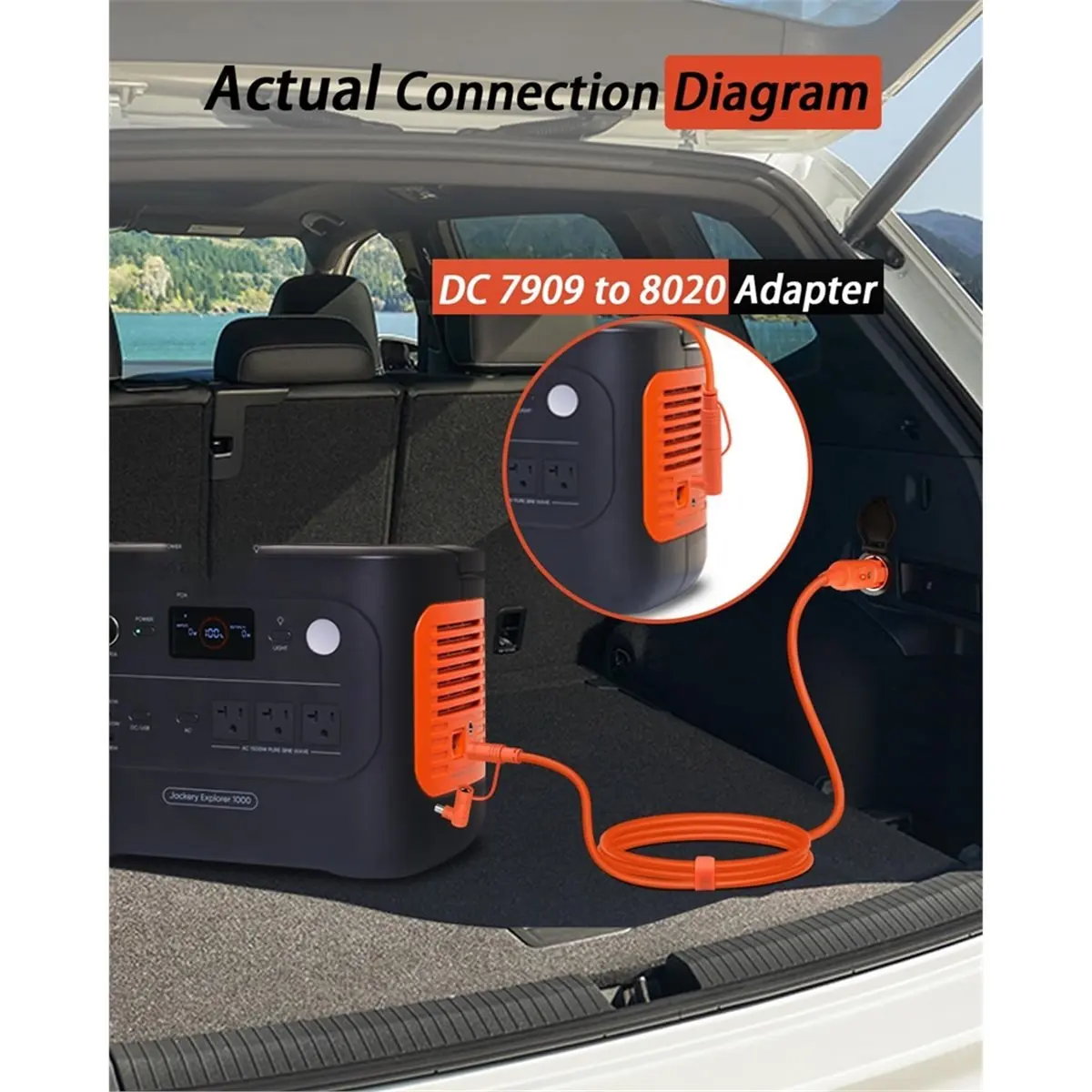 14AWG Car Charging Cable 2M for Portable Power Station Explorer 3000 2000 1500 with DC7909/8020 Plug