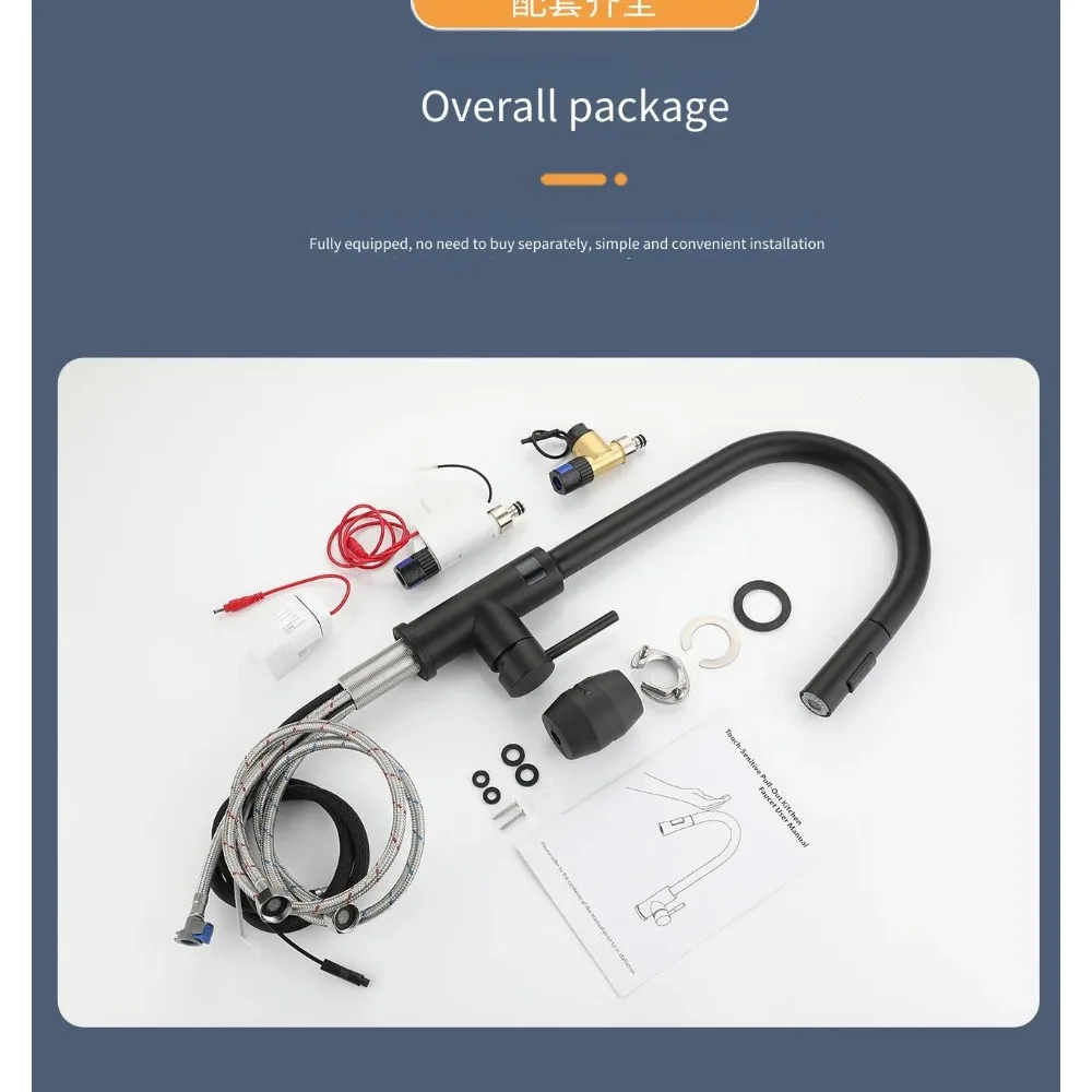 

Выдвижной смеситель для раковины из нержавеющей стали черного цвета, универсальный, с поворотным механизмом, сенсорным управлением, цифровым дисплеем, для горячей и холодной воды