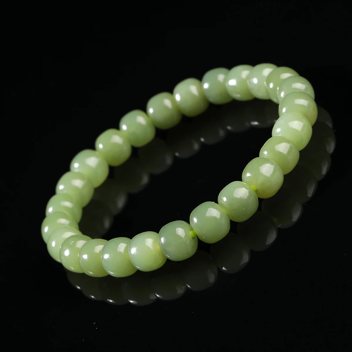 

JD Natural Stone Qinghai Hetian Jade Barrel Beads Bracelet Women Men Charm Lucky Reiki Healing Stretch Bangle Jewelry Party Gift