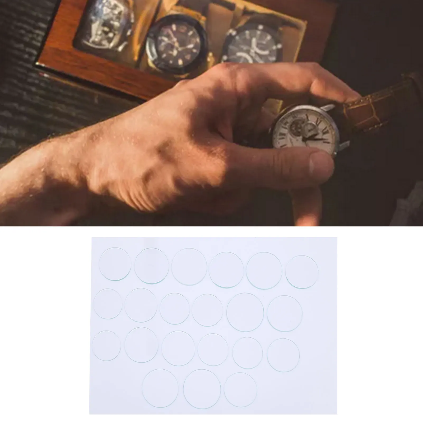 21 pz 35‐45mm Set di lenti in vetro per orologio piatto Liscio Resistente alle alte temperature Spessore 1.2mm Lente frontale Lente piatta in vetro per orologio