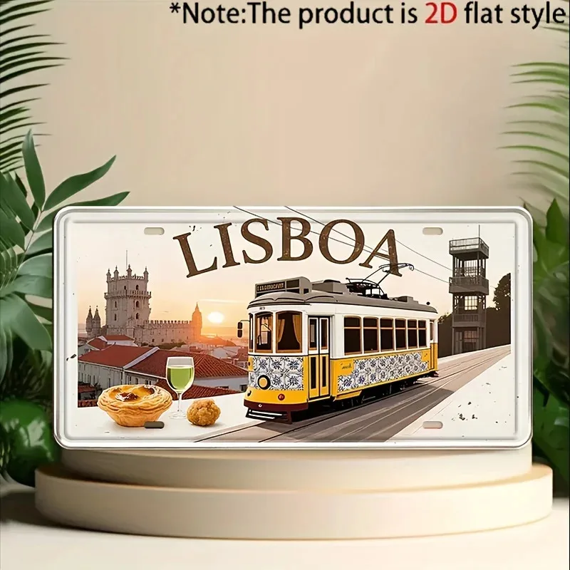2D Flat 1pc, 2D Plane- Solely Decorative Items Available, 1pc, Vintage Lisbon Metal Decorative Plaque And Ornament, Rustic Style