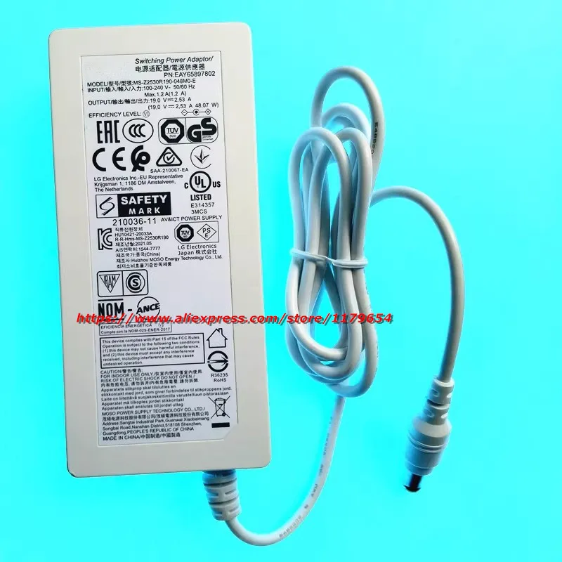 الأصلي 19 فولت 2.53A 48 واط شاحن محول التيار المتردد لشاشة LG 19 "20" 22 "23" 24 "27" 29 "مصدر الطاقة LCAP35 LCAP45 ​   DA-48F19