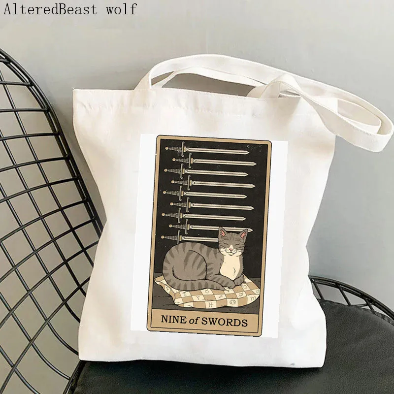 Women Shopper bag magic witchy Luna cat Tarot Bag Harajuku Shopping Canvas Shopper Bag girl handbag Tote Shoulder Lady Bag