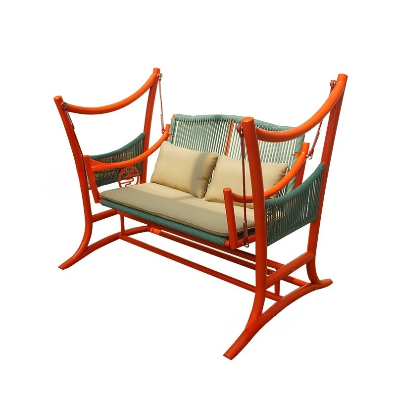Outdoor Double PE Rattan Swing Chair With Metal Stand Frame Patio Glider Bench Removable Cushion For Balcony Garden Homestay