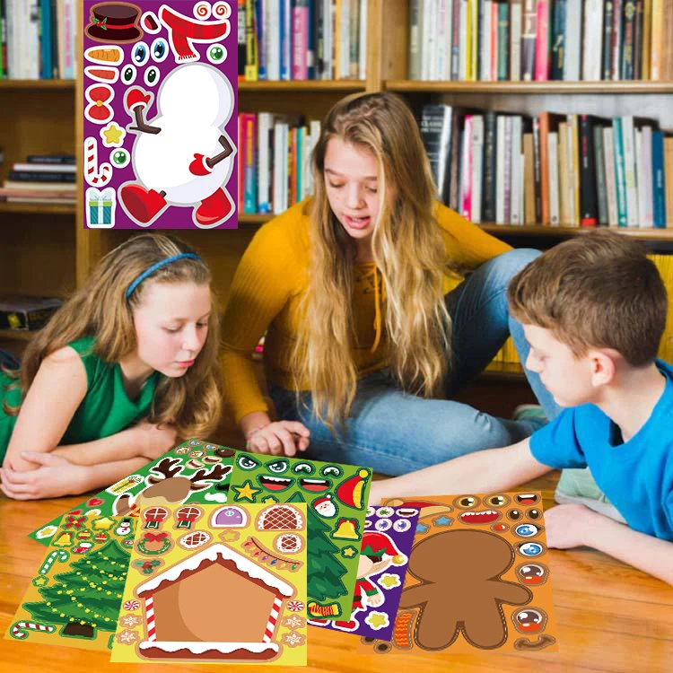 8/16/24 Kerst Puzzel Stickers Creëer Je Eigen Kerstman DIY Make-a-Face Kids Jigsaw Games kinderen Party Decoratie Speelgoed