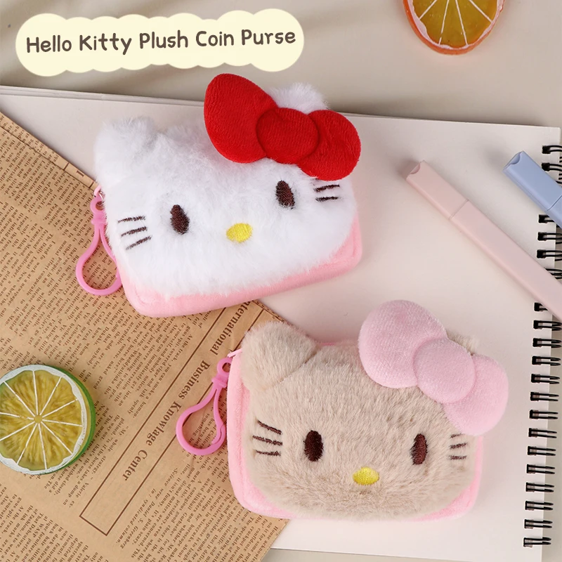 Cute Cartoon KT Cat Plush Coin Purse Portable Black Plush Money Change Pouch For Girls Earphone Small Storage Bag Wallet