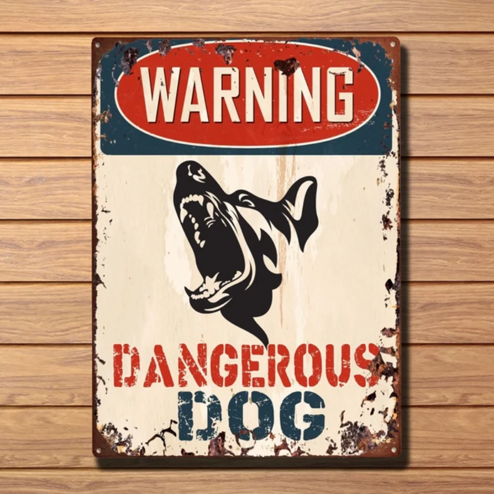 Warning Dangerous Dog Plate Sign Rustic Chic Sign Home Door Gate Decor Retro Vintage Tin Sign Bar Pub Home Metal Poster