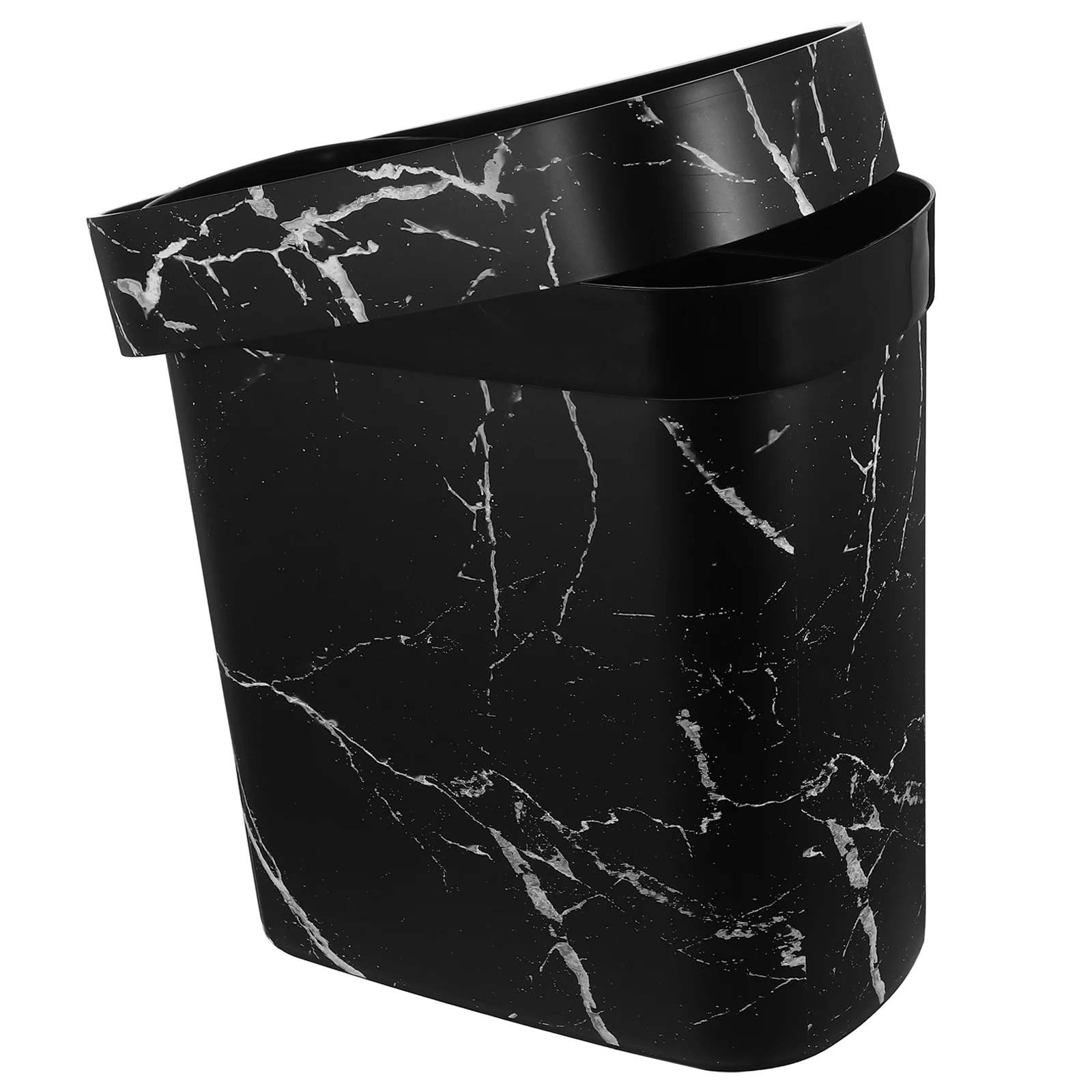 

Marble Pattern Trash Can Oval Narrow Plastic Wastebasket Open Top Kitchen Bathroom Garbage Bin Creative Pressure Ring
