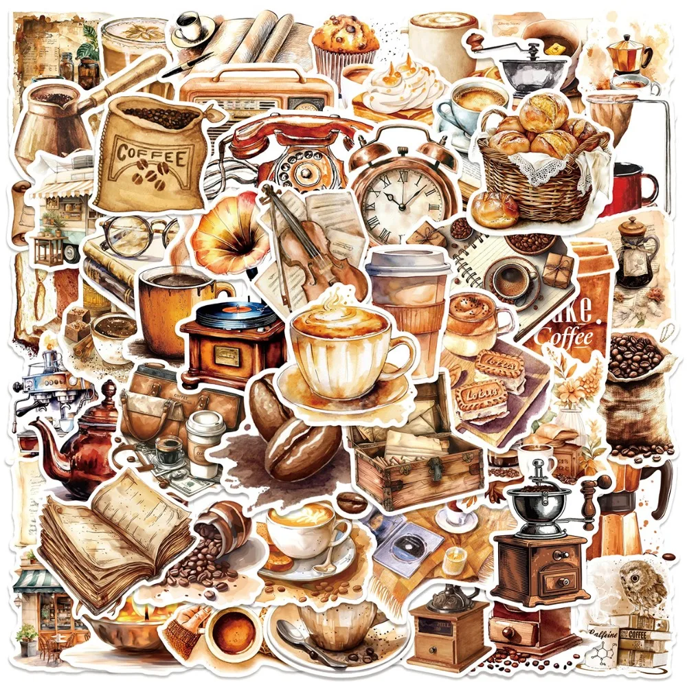 10/25/50pcs Retro Cafe Coffee Stickers Graffiti for DIY Scrapbooking Phone Laptop Guitar Suitcase Skateboard Motorcycle Bottle