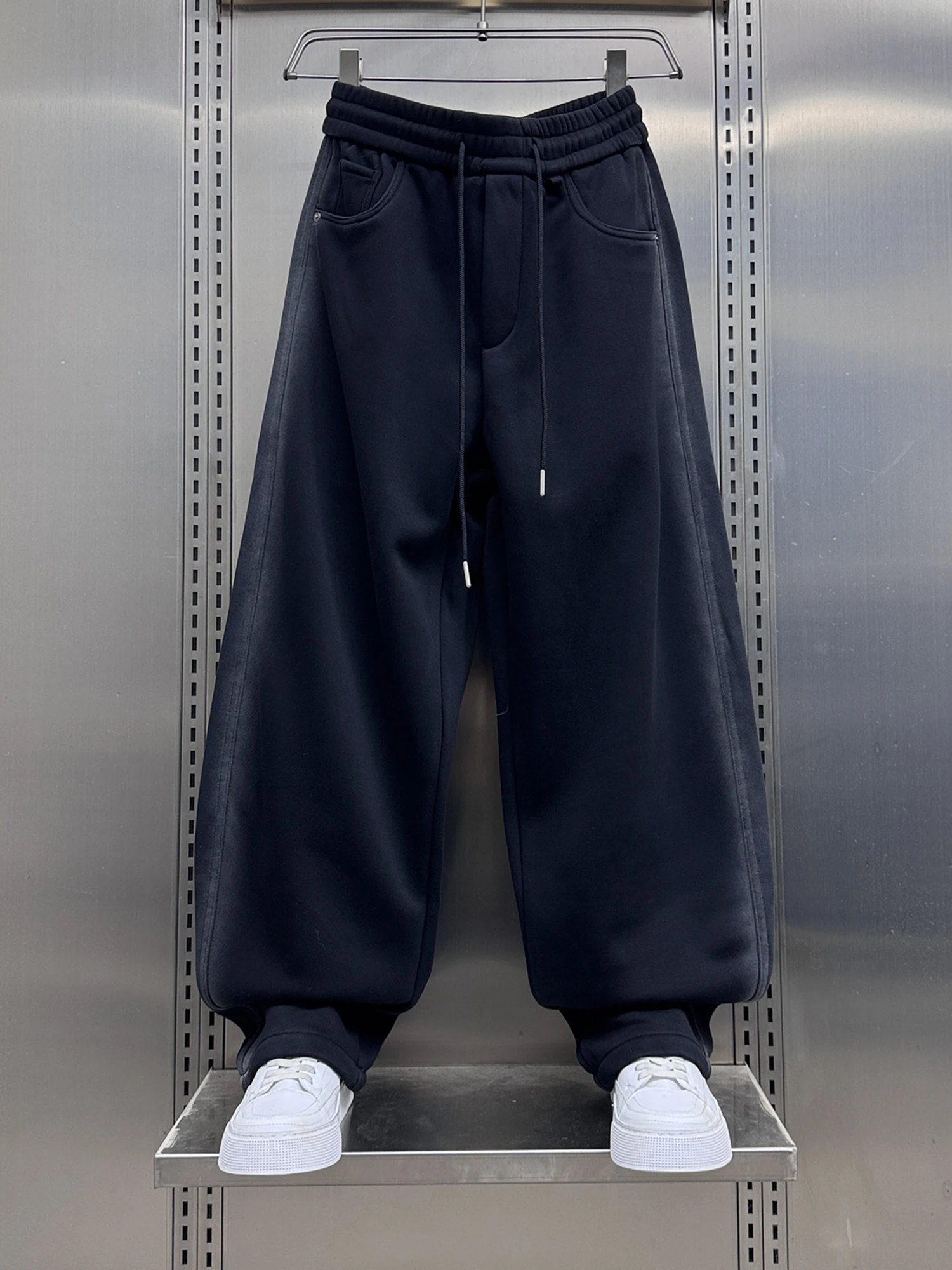 

Мужские свободные прямые брюки на флисовой подкладке, повседневные брюки с эластичной резинкой на талии, спортивные штаны с завязками, модные длинные брюки, осень-зима