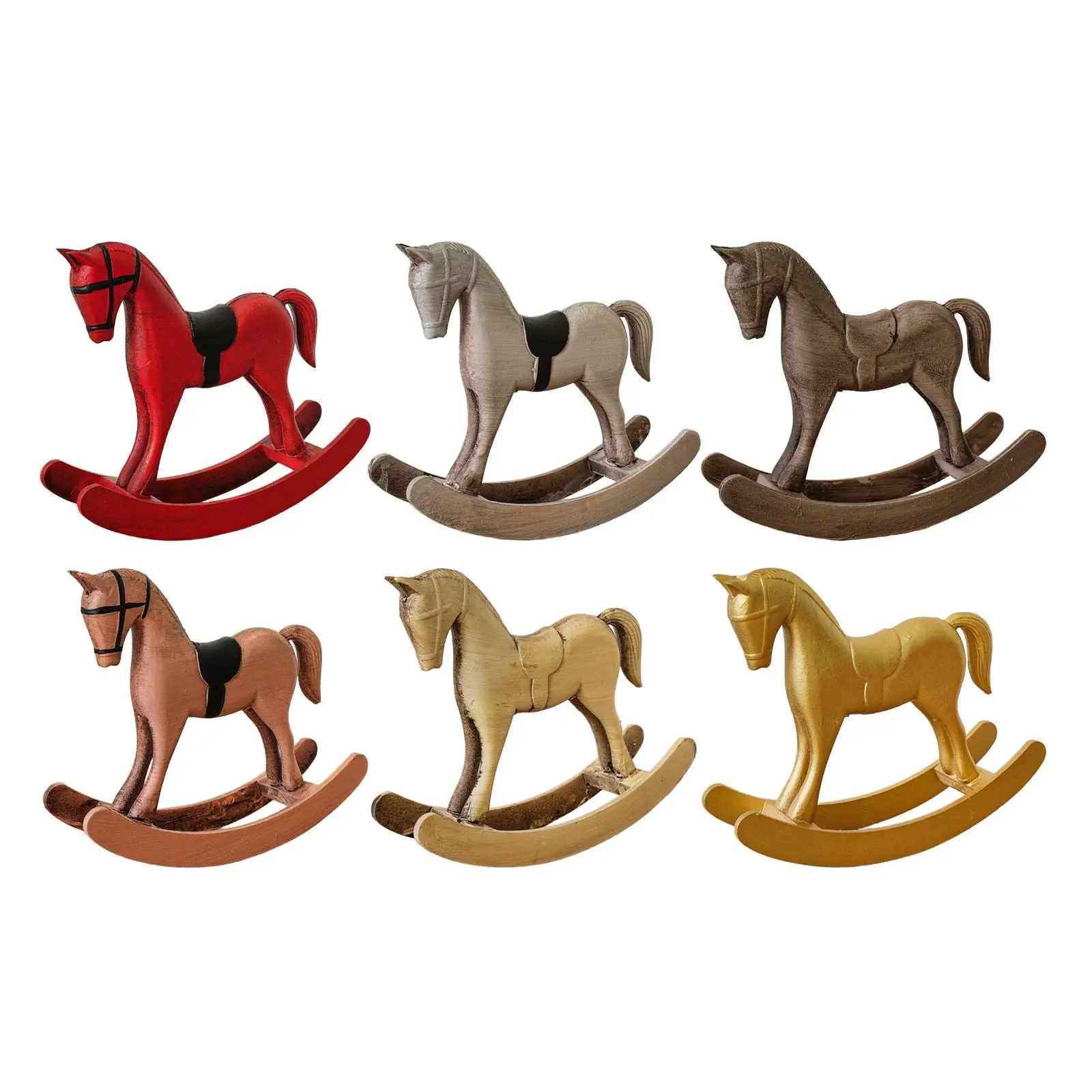 Rocking Horse Statue, Animal Sculpture, Vintage Wooden Desk Ornament, Decorative Figurine for Cabinet, Desk, Gift