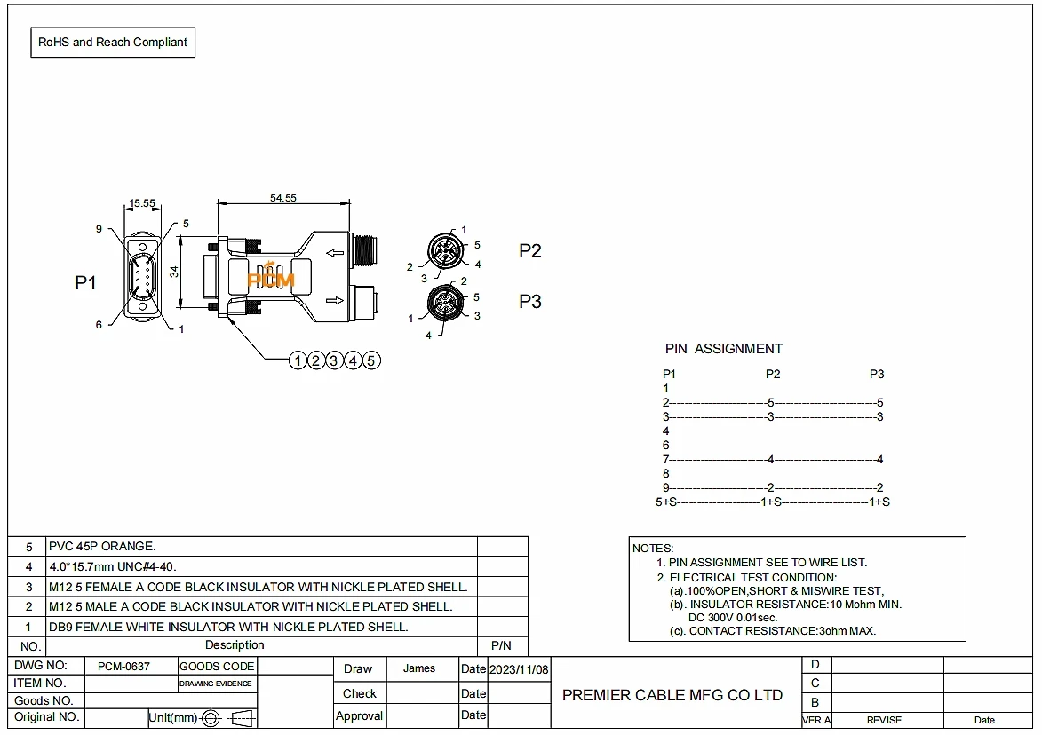 Kompatibler Phoenix Contact SUBCON-PLUS-CAN/AX/M12 D-SUB Bus-Steckverbinder zu M12-Kabel A-Code axial 180 Grad CAN-Bus CANopen – Detail 1