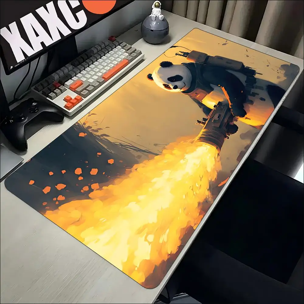 Panda Warrior Flame Art Mouse Pad Large Non Slip Rubber Mat Smooth Glide Surface Keyboard Mouse Pad for Gaming Enthusiasts