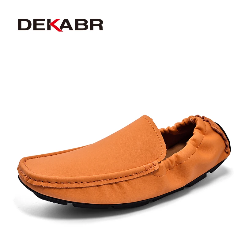 DEKABR Men High Quality Leather Loafers Slip on Casual Shoes Moccasins Men\'s Flats Fashion Supper Soft Men Shoes Size 38-48