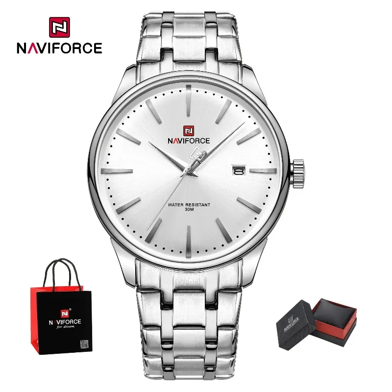 

Package Gifts New NAVIFORCE Men's Fashion Business Stainless Steel Strap Quartz Wristwatches Calendar Watch Waterproof New Style