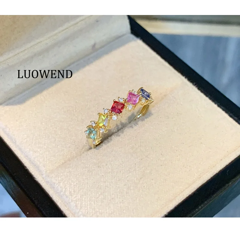 

Кольца LUOWEND из 100% желтого золота 18 карат, женское кольцо с натуральным бриллиантом и сапфиром натурального цвета, элегантное нежное стильное высокое свадебное украшение