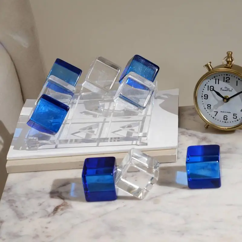 مجموعة ألعاب Tic Tac Toe باللونين الأزرق والأبيض من الأكريليك للأطفال والكبار، نشاط داخلي ممتع، مثالية للألعاب العائلية الليلية والحفلات