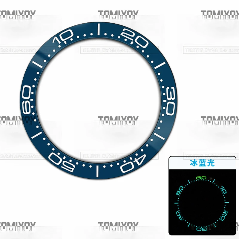 남성용 세라믹 경사 시계 베젤, Sea-master300 시리즈에 맞는 기계식 시계, 아이스 블루 야광 그린 블루 블랙 화이트, 38mm