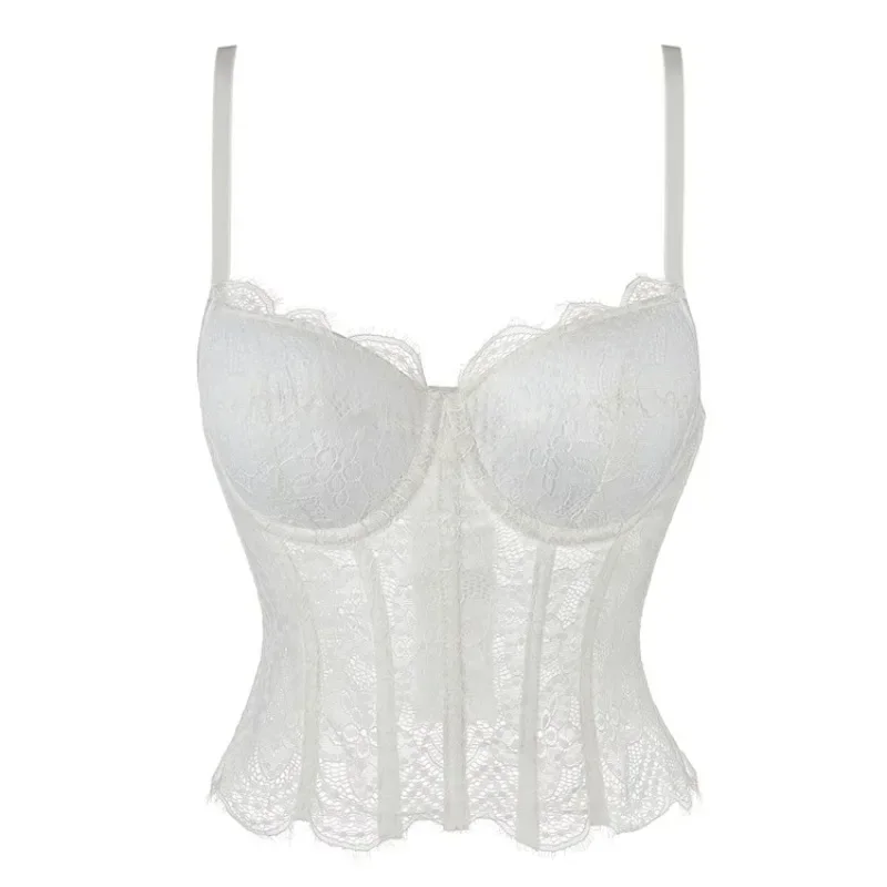 

White Mesh Lace Shoulder Straps Corset for Women Fashion Sexy Cup Lingerie Elasticity Slimming Overbust Corset Breathable Tops