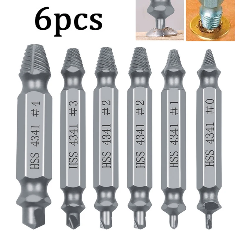 6pcs Damaged Screw Extractor Drill Bit Set Easily Take Out Broken Screws